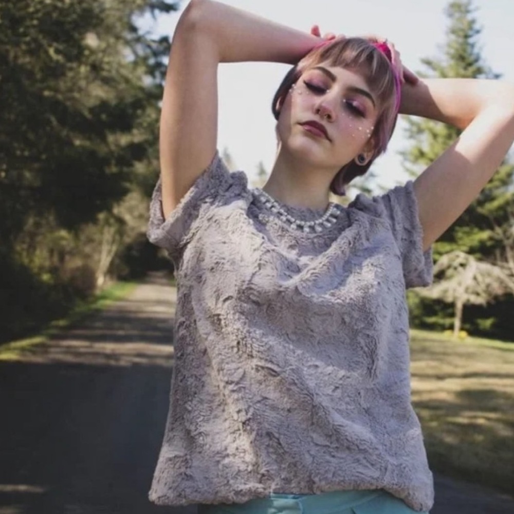Anthropologie Leifsdottir Faux Fur Short Sleeve Top